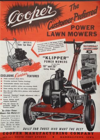 1951 Ad.  (xd11) Cooper Mfg.  Co.  Marshalltown,  Iowa.  Cooper " Klipper " Lawn Mowers
