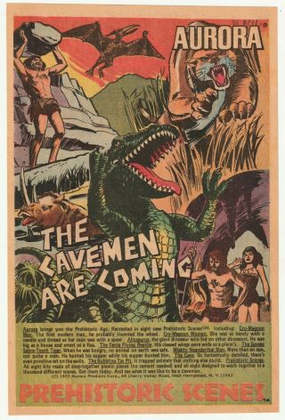 1972 Comic Book Ad For Aurora Prehistoric Cavemen Scenes Hobby Kits A