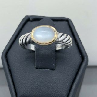 David Yurman Cable Sterling Silver 18k Yellow Gold Moonstone Ring Size 7