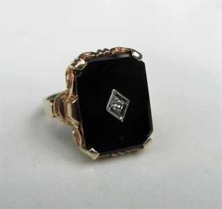 Vintage 10k Onyx Diamond Ring Circa 1940