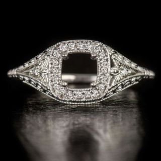 Vintage Diamond Semi - Mount Cushion Round Engagement Ring Cocktail Filigree Halo