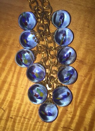 Vintage 16mm Blue Orbs Pools Of Light w/Multicolored Confetti Necklace GLOWING 2