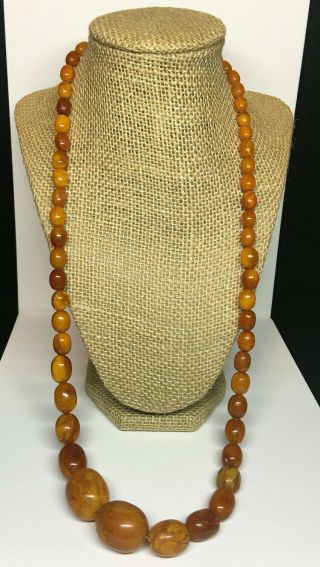 Antique Natural Egg Yolk Baltic Amber Oval Beads Necklace 53 Grams