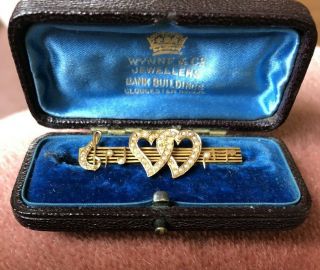 Victorian " Song Of Love " 18k Seed Pearl Brooch In Case,  London,  1895