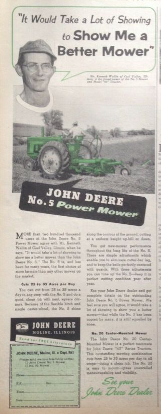 1955 Ad (xe23) John Deere Co.  Moline,  Ill.  No.  5 Power Mower