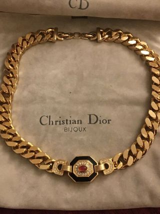 Christian Dior Vintage Heavy Gold Tone Curb Chain With Diamanté 