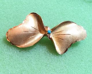 Estate 18k Yellow Gold Butterfly Brooch Pin With Turquoise