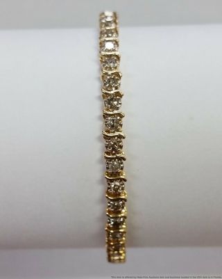 Approx.  1.  40ctw Fine White Diamond 14k Gold Eternity Band Bracelet Size6.  75in