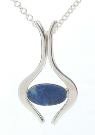 Danish Sterling Silver Pendant Made By N.  E.  From With Lapis Lazuli