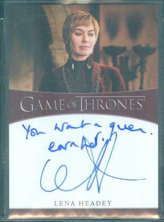 Game Of Thrones Complete Lena Headey As Cersei Lannister Inscription Auto Card