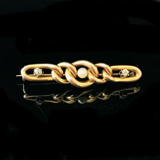 Pretty,  Edwardian 15ct,  15k,  625 Gold Pearl & Diamond Chain Link Design Brooch