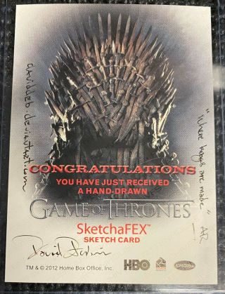 Game of Thrones Season 2 TWO Sketch card David Desbois ARTIST RETURN 2