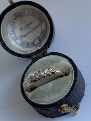 Pretty Little Victorian 15ct Gold 5 Stone Diamond Set Ring &original Mid 19c Box