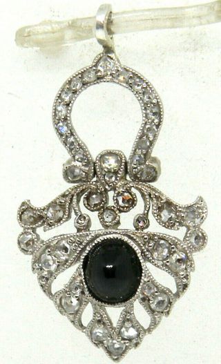 Art Deco French 18k White Gold With Diamonds And Sapphire Pendant