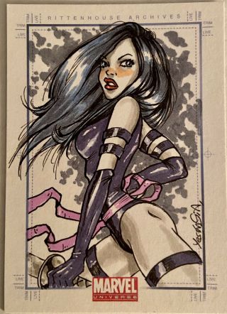 Marvel Universe 2011 - Color Sketch Card By Yesim Asrar Psylocke X - Men