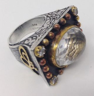 Designer Bora Yasar 925 Sterling Silver & 24k Gold Ring Large Gemstone Size 7