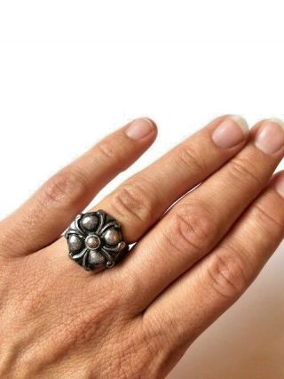 Vintage Georg Jensen Sterling Silver Ring No.  71 Floral Silverball; Size 7.  5