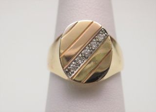 Vintage 14k Solid Yellow Gold Diamond Mens 13.  9mm Wide Wedding Band Ring Sz 7.  5