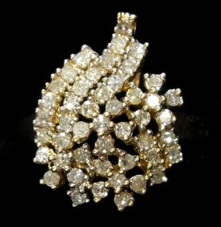 Vintage 1ctw Diamond 14k Gold Ring Ladies Floral Swirl Cluster Size 8
