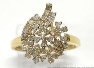 Vintage 1ctw Diamond 14k Gold Ring Ladies Floral Swirl Cluster Size 8 2
