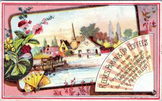 Reeves Parvin Coffee Village Art 1880s Victorian Advertising Trade Card