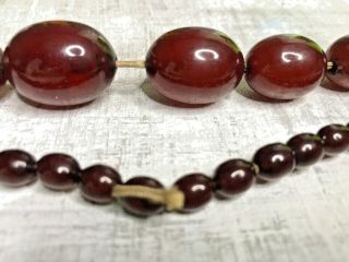 Vintage 30 " Necklace Cherry Amber Bakelite Oval Bead 64 Grams