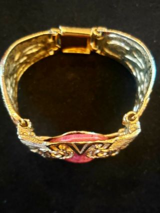 $300 Vintage mid century Salvador Teran Marbel Mexico 22K Plated Aztec bracelet 3