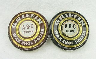 Vintage Griffin Wax Shoe Polish Abc Black & Brown Empty Tin