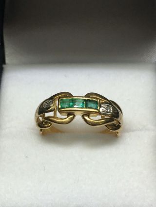Art Deco (ca.  1935) 18k Yellow Gold And White Gold Emerald Diamond Ring (6 1/4)