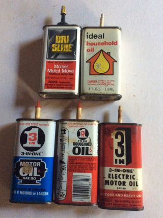 Five Oil Cans 3,  3 In 1,  One Ideal,  One Dry Slide