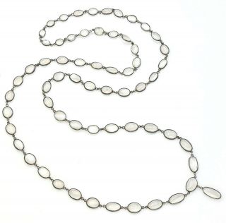 Vintage Sterling Silver Moonstone Long Link Necklace 26.  8 Grams 34 Inches
