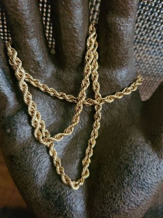 Vintage 14k Gold Rope Necklace 20 1/2 Inch Long 14k Yellow Gold 3.  5mm Wide