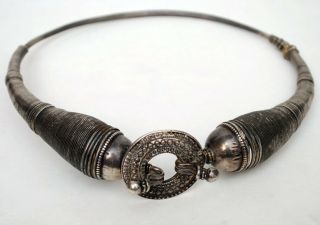 Vintage Hansuli Sterling Silver Necklace / Neck Ring Gujarat Tribal Nepal Tibet