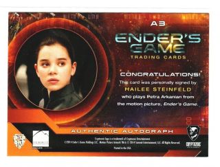 Hailee Steinfeld Autograph Card A3 Enders Game Cryptozoic 2014 2