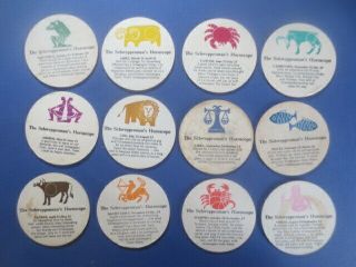 Complete Set Of 12 Horoscopes Schweppes Soft Drinks 1960,  S 1st Issue Coasters