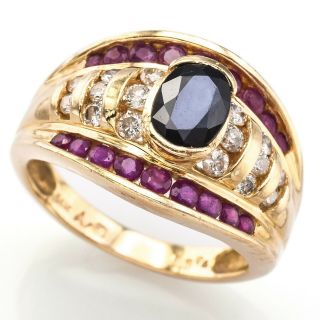 Alwand Vahan Vintage 14k Gold Sapphire,  Ruby & 0.  43 Tcw Diamond Band Ring 5.  4 Gr
