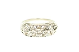 14k Art Deco Diamond Ornate Pierced Statement Ring Size 7.  25 White Gold 93