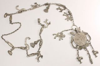 Vintage Guatemala Sterling Silver Charm Pendant Necklace 1206d - 28