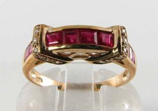 Divine 9ct Gold Indian Ruby & Diamond Art Deco Ins Eternity Ring Resize
