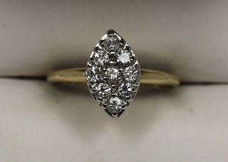 Vintage 14k Yellow Gold 1/2ct Marquise Diamond Cluster Ring Sz 8.  5 (2.  9g)