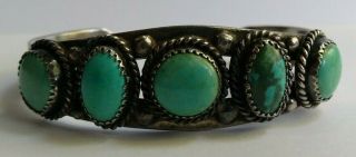 VINTAGE 40 ' S NAVAJO INDIAN SILVER GREEN & BLUE TURQUOISE CUFF BRACELET 2