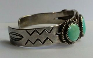 VINTAGE 40 ' S NAVAJO INDIAN SILVER GREEN & BLUE TURQUOISE CUFF BRACELET 3