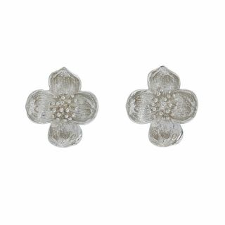 Authentic Tiffany & Co.  Sterling Silver Dogwood Flower Omega Stud Earrings