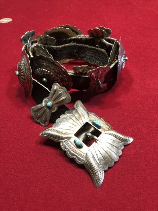 Vintage Sterling Silver And Turquoise Concha Belt