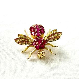 Vintage 14k Yellow Gold 585 Ruby Bee Pin Pendant Brooch