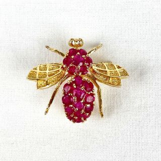 Vintage 14K Yellow Gold 585 Ruby Bee Pin Pendant Brooch 2