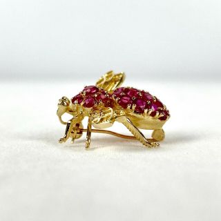 Vintage 14K Yellow Gold 585 Ruby Bee Pin Pendant Brooch 3
