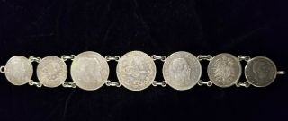 19th Century Antique Sterling Silver Coin Bracelet One Of A Kind
