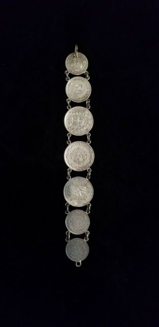 19TH CENTURY ANTIQUE STERLING SILVER COIN BRACELET ONE OF A KIND 3