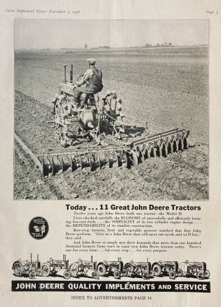1936 Ad.  (xf20) John Deere Co.  Model D Tractor And Implements